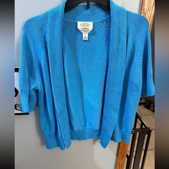 Talbots Mercerized Cotton Open Cardigan Sweater Women's Medium Blue - Picture 1 of 10